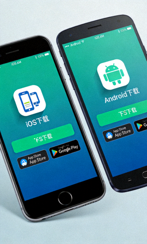 手机端APP下载界面展示图包含iOS和Android系统